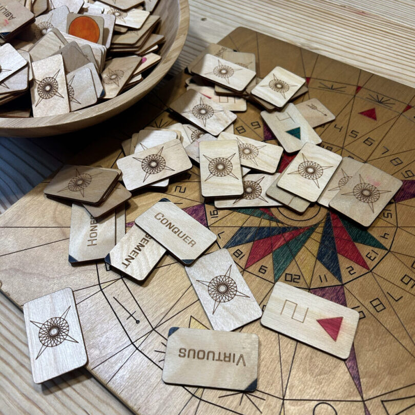 A wooden board with some pieces of wood on it